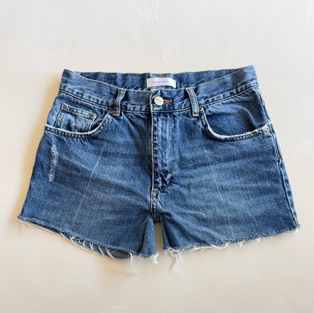 Anine Bing Cheeky Denim High Rise Shorts 26